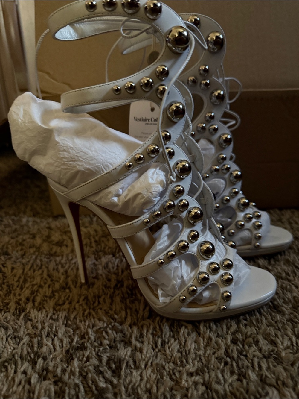 White Studded Strappy High Heel Sandals